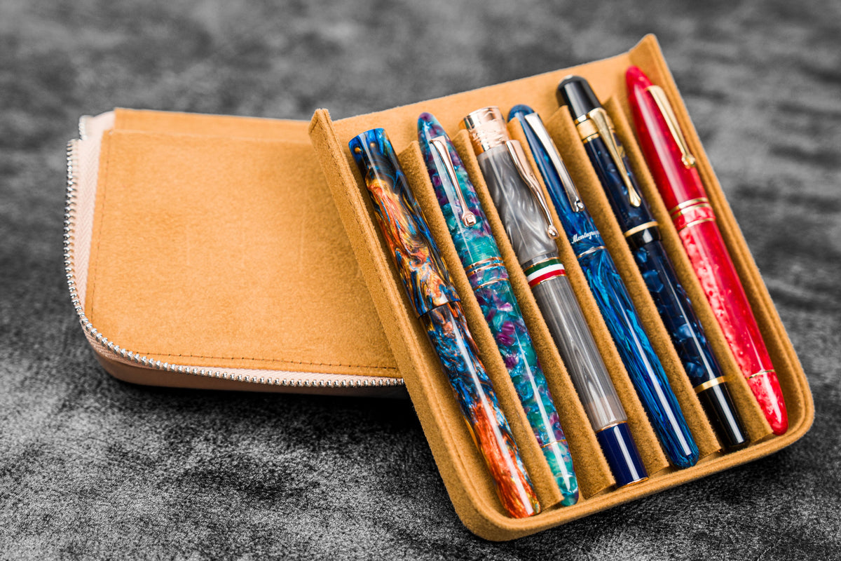 Galen Leather 6 Slot Zippered Magnum Opus Pen Case - Undyed
