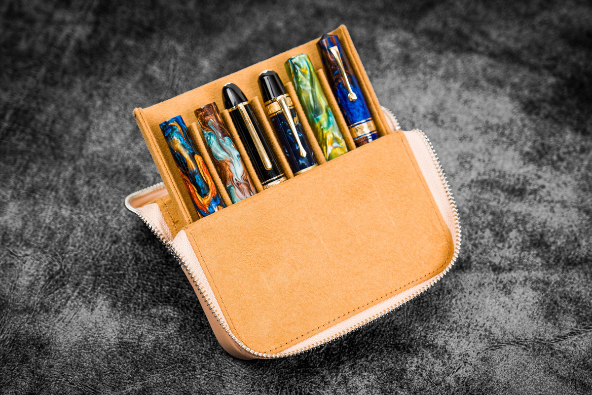 Galen Leather 6 Slot Zippered Magnum Opus Pen Case - Undyed