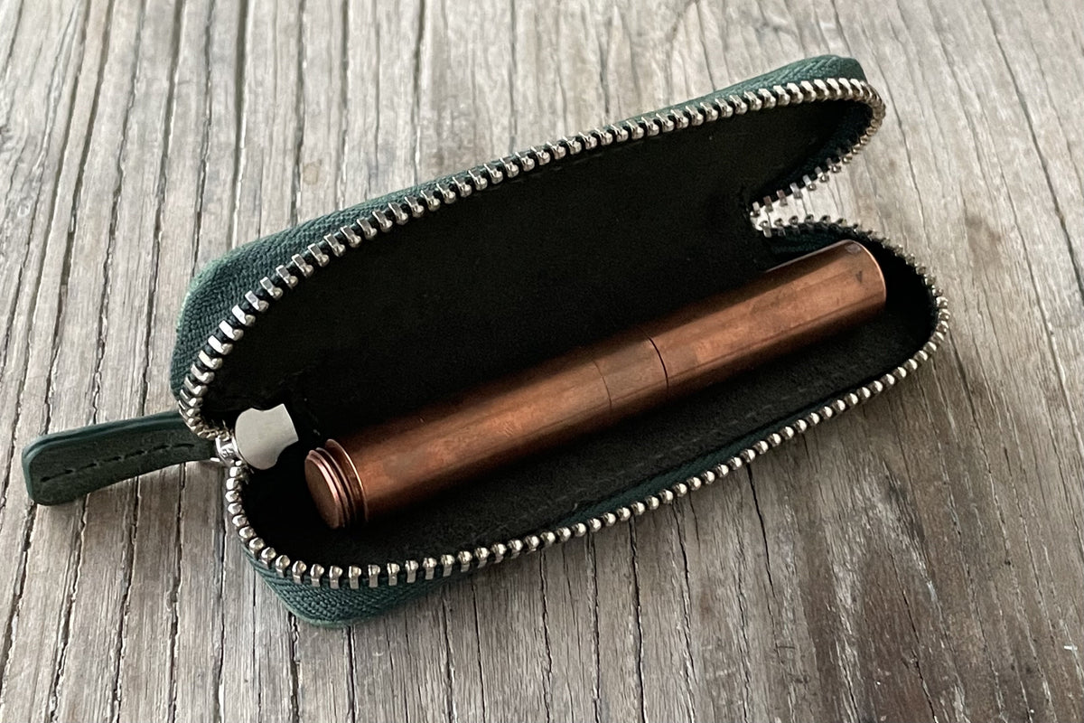 Galen Leather Single Zippered Pen Case for Kaweco Pocket Pen - Crazy Horse Forest Green