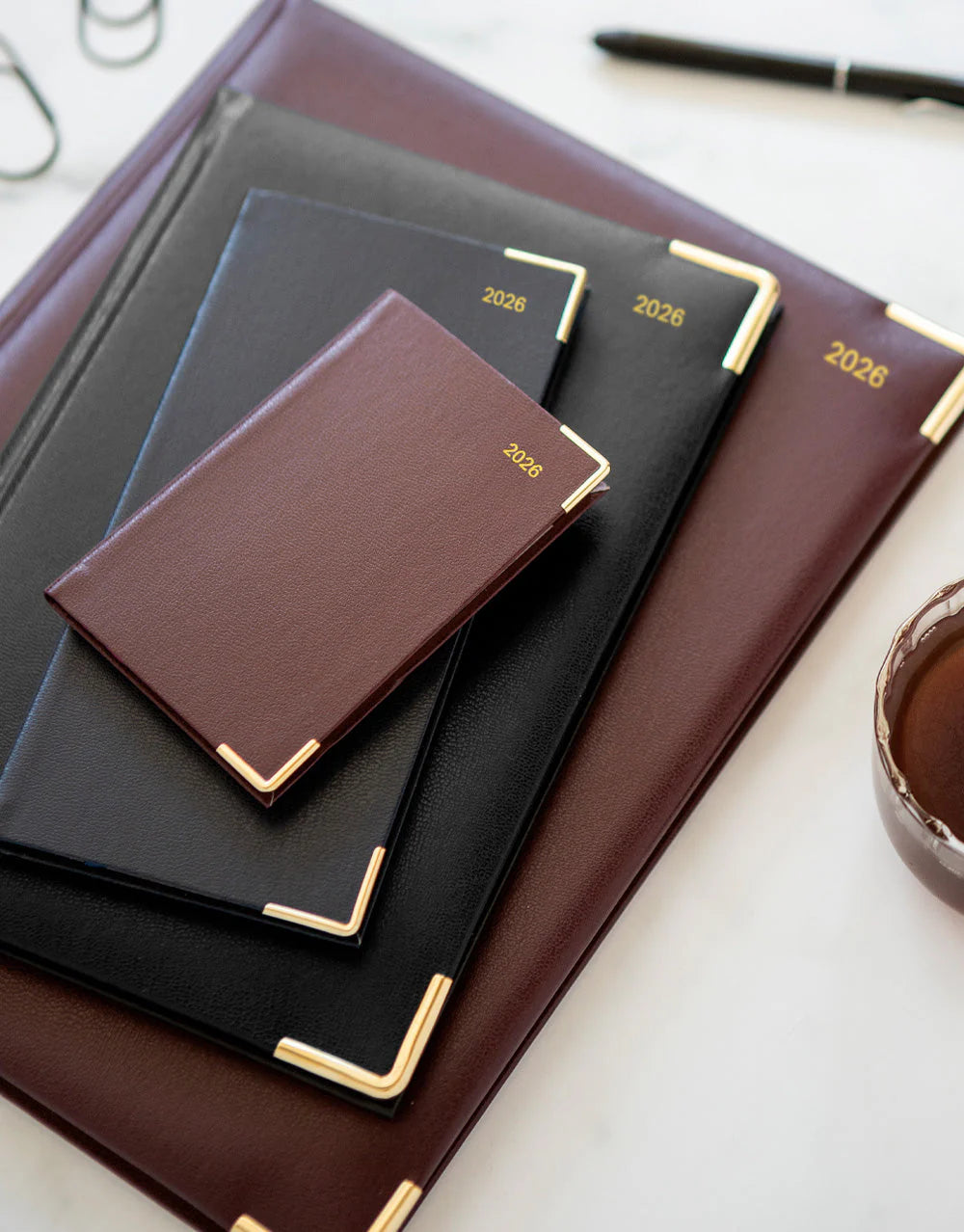 Letts of London 2026 Classic Week to View Desk Planner - Black with Gold Corners