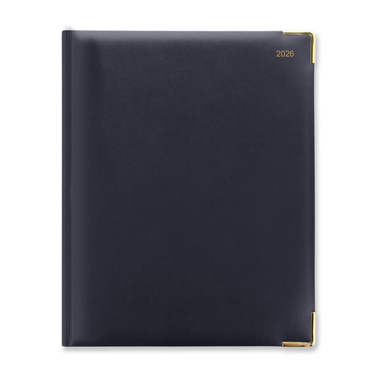 Letts of London 2026 Classic Week to View Desk Planner - Blue with Gold Corners