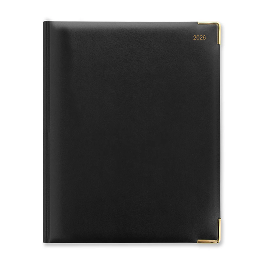 Letts of London 2026 Classic Week to View Desk Planner - Black with Gold Corners