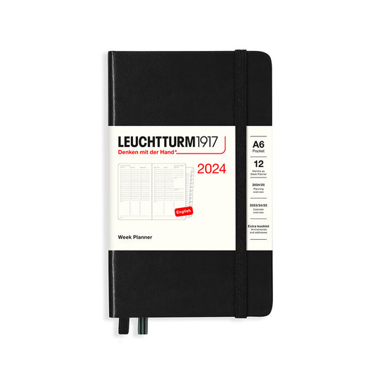 Leuchtturm1917 2024 A6 Pocket Hardcover Week Planner with Extra Booklet - Black