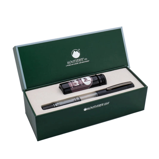 Monteverde MP1 Fountain Pen and Bottled Ink Set - Black Noir (Limited Edition)