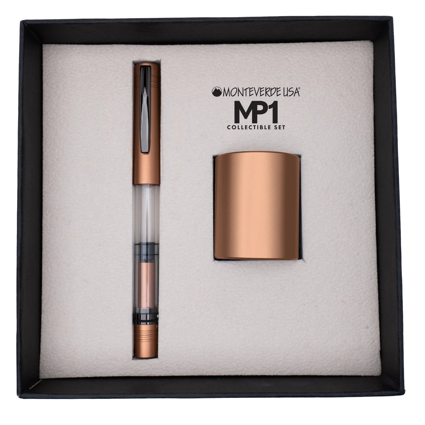 Monteverde MP1 Fountain Pen and Cylinder Pen Holder Set - Mocha Mousse (2025 Color of the Year)