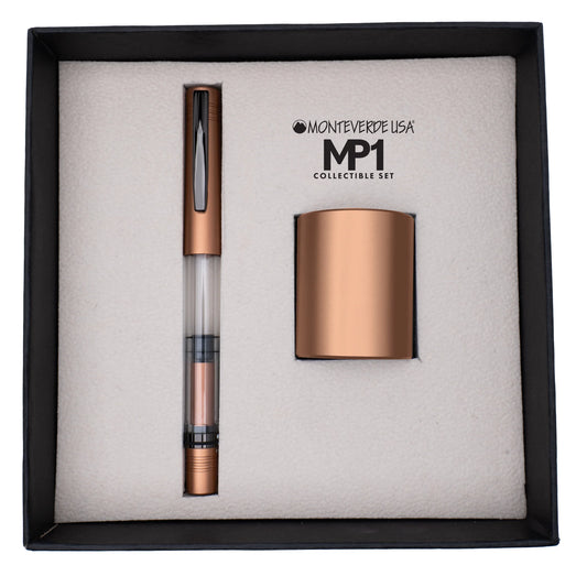 Monteverde MP1 Fountain Pen and Cylinder Pen Holder Set - Mocha Mousse (2025 Color of the Year)