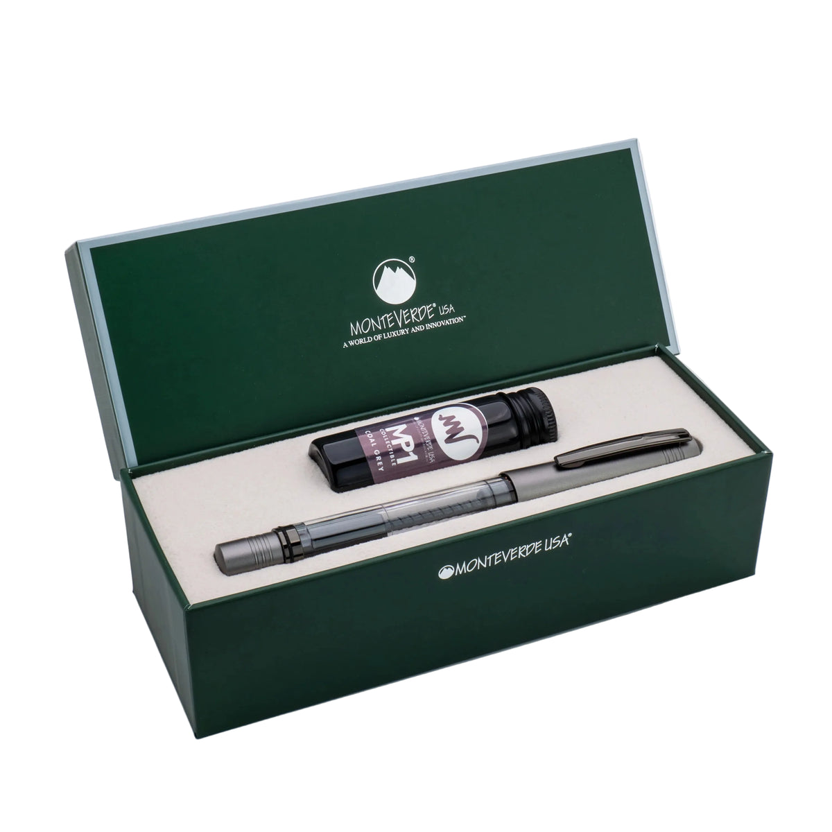 Monteverde MP1 Fountain Pen and Bottled Ink Set - Coal Gray (Limited Edition)