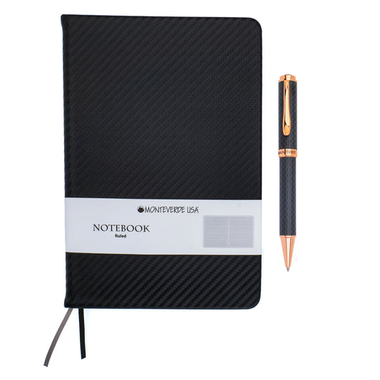 Monteverde Innova Ballpoint Gift Set - Matte Carbon Fiber with Rose Gold Trim