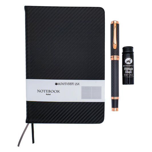 Monteverde Innova Fountain Pen Gift Set - Matte Carbon Fiber with Rose Gold Trim