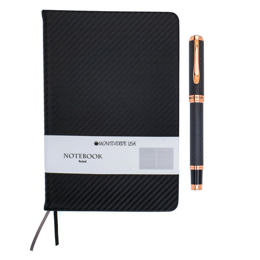 Monteverde Innova Rollerball Gift Set - Matte Carbon Fiber with Rose Gold Trim