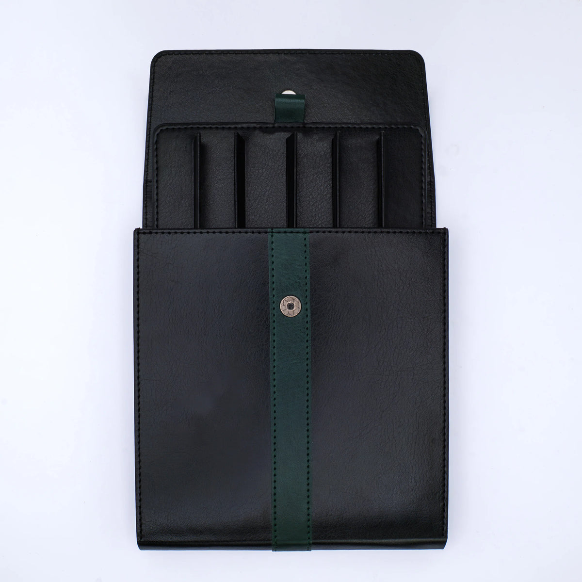 Monteverde Deluxe Collection Vegan Leather 6 Slot Zippered Pen Case - Green Black