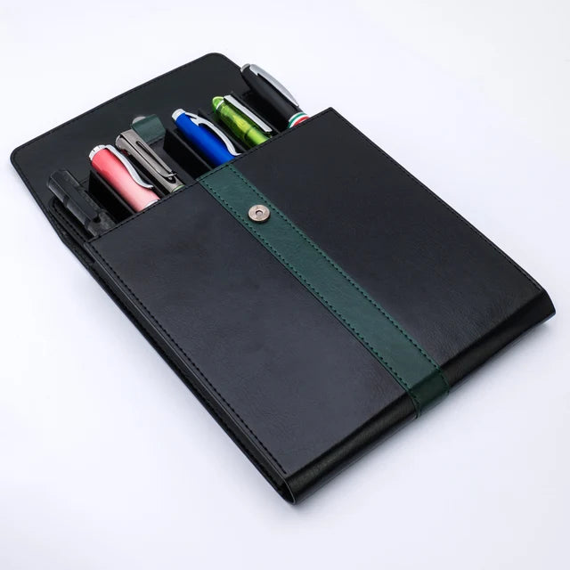 Monteverde Deluxe Collection Vegan Leather 6 Slot Zippered Pen Case - Green Black