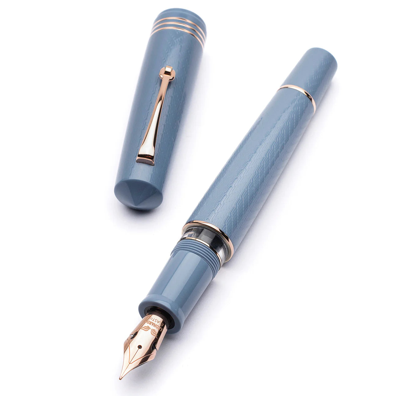 Leonardo Momento Zero Grande 2.0 Piston Fountain Pen - The Art of Guilloché - Indigo with Rose Gold Trim