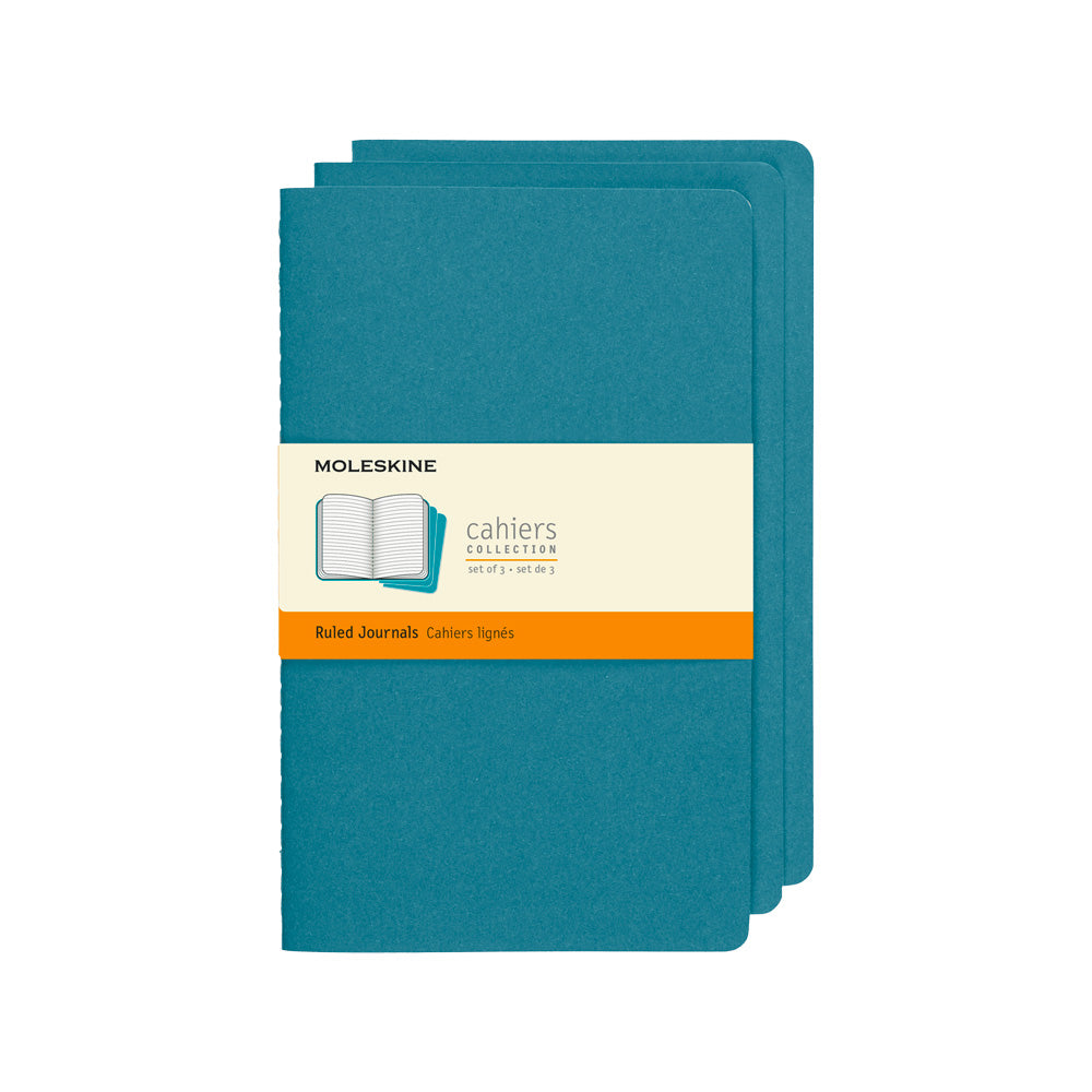 Moleskine Large Softcover Cahier Ruled Journal - Brisk Blue (Set of 3)
