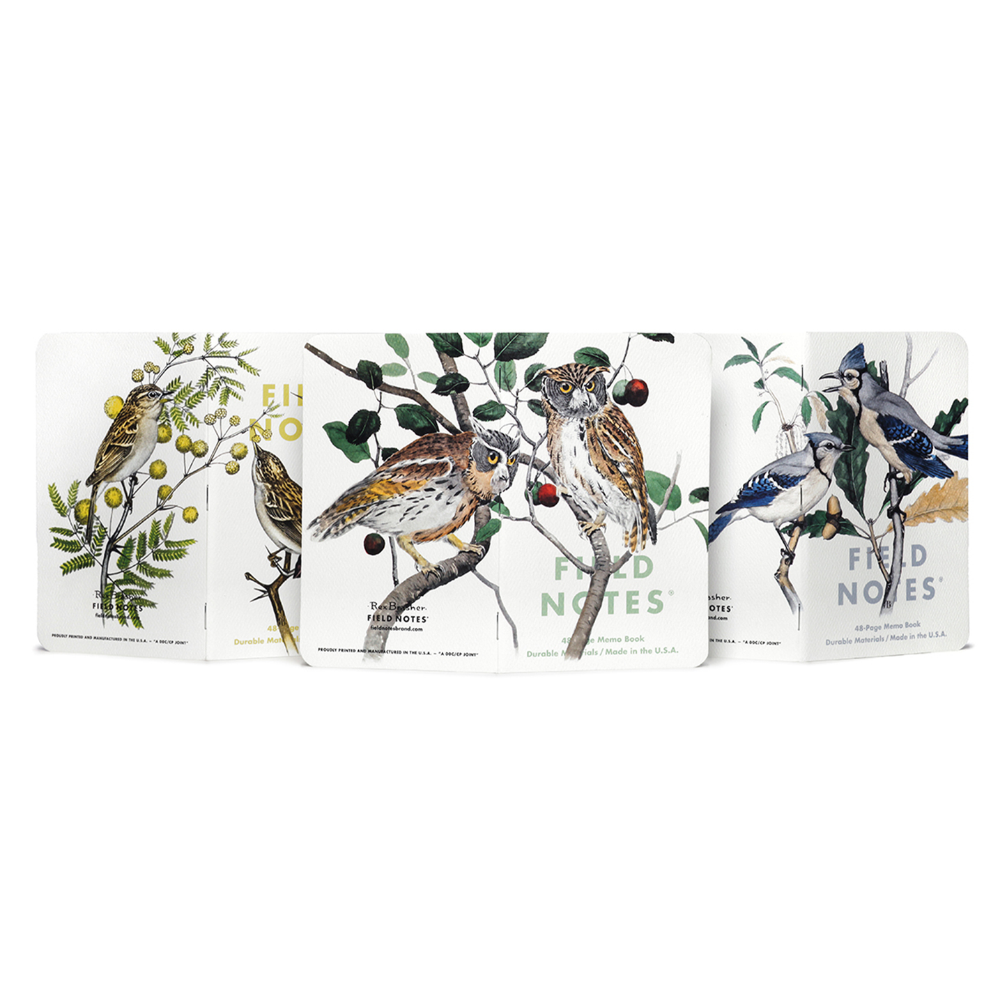 Field Notes Quarterly Edition Notebook - Birds and Trees of North America Series A: Screech Owl, Blue Jay, Brewer Sparrow (3-Pack)