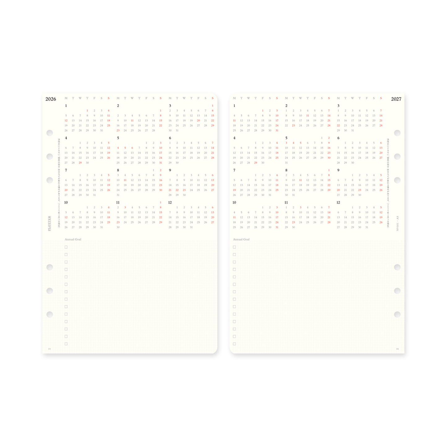 PLOTTER DIARY 2026 Monthly Schedule Refill - A5 Size