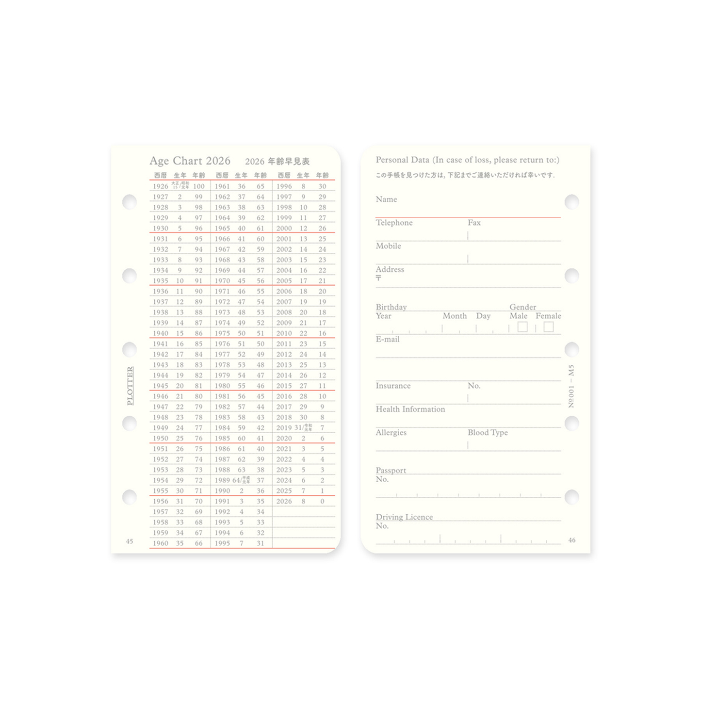 PLOTTER DIARY 2026 Monthly Schedule Refill - Mini 5 Size