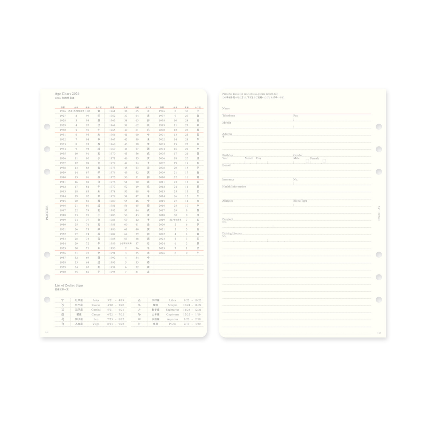 PLOTTER DIARY 2026 Weekly Schedule Refill - A5 Size