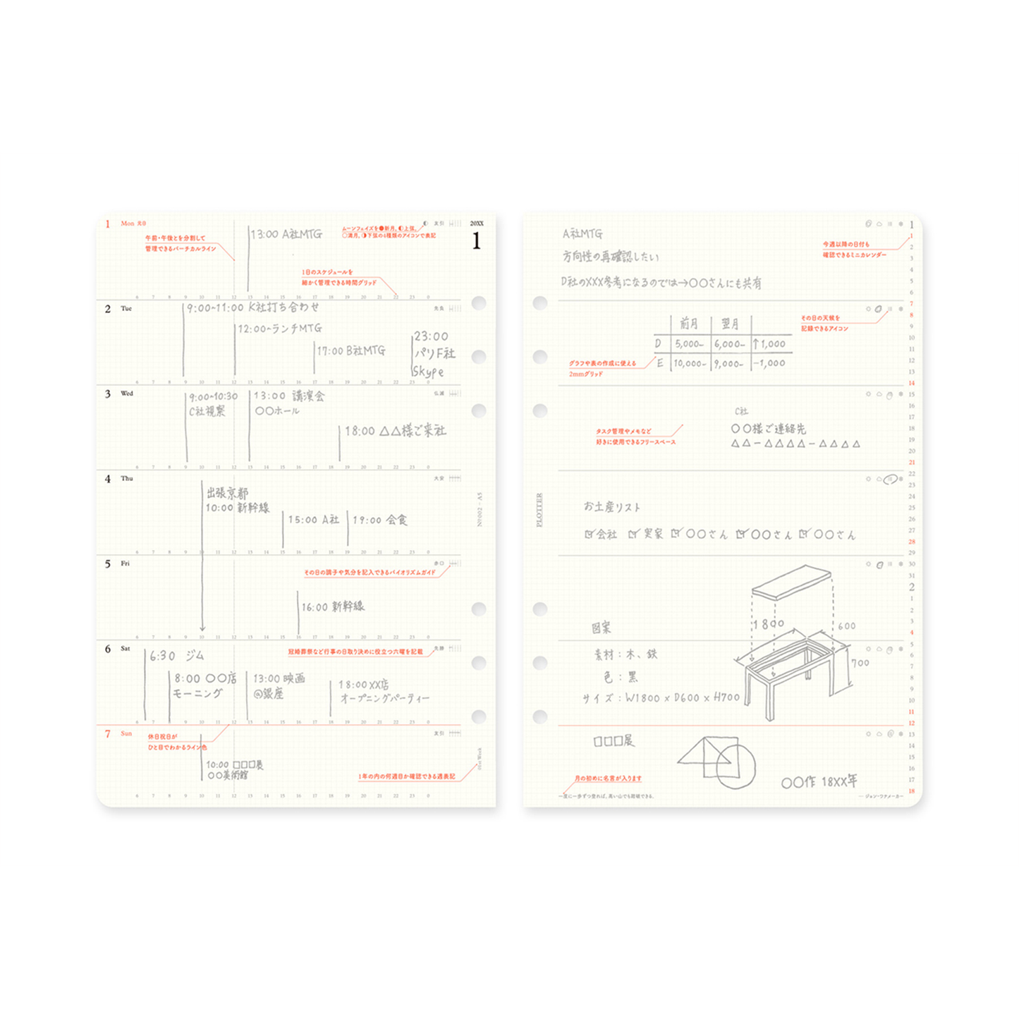 PLOTTER DIARY 2026 Weekly Schedule Refill - A5 Size