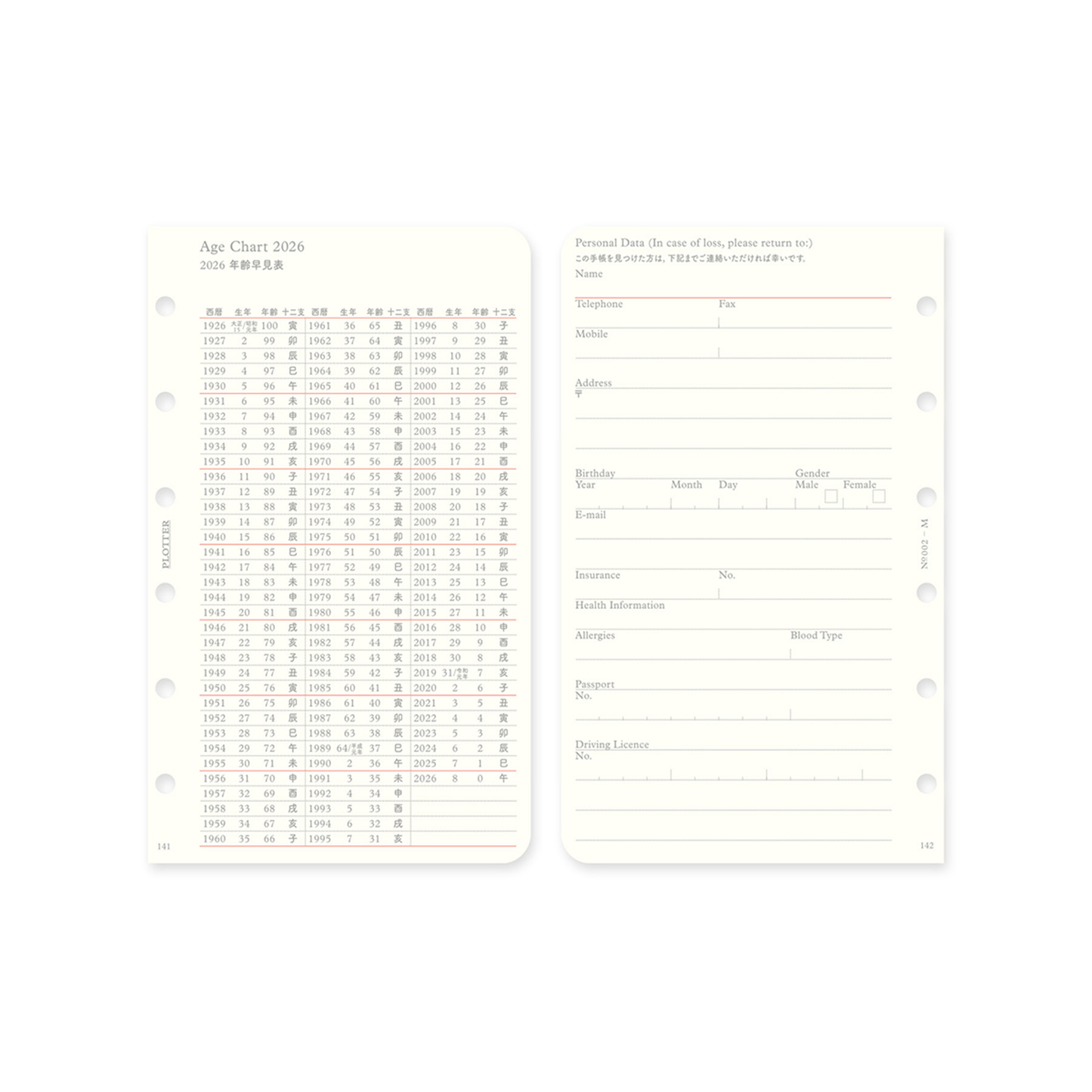 PLOTTER DIARY 2026 Weekly Schedule Refill - Mini Size