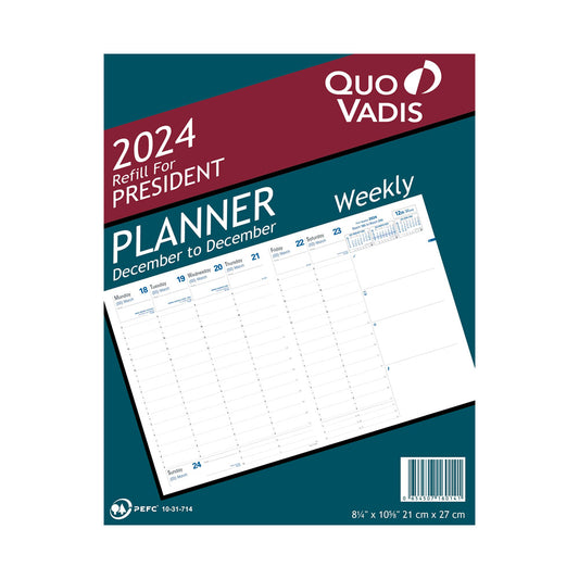 Quo Vadis 2024 Visual Vertical Weekly Planner - Refill Only