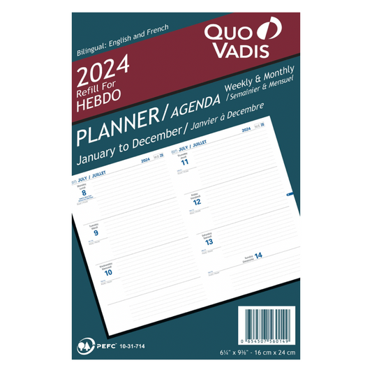 Quo Vadis 2024 Hebdo Weekly Planner - Refill Only