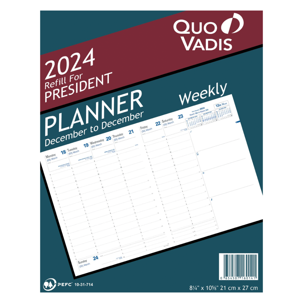 Quo Vadis 2025 President Vertical Weekly Planner - Refill Only