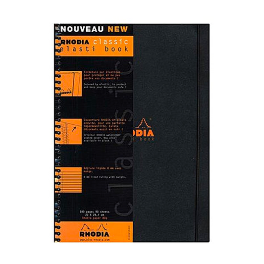 Rhodia #19 Elasti Wirebound A4+ Lined with Margin Notebook - Black