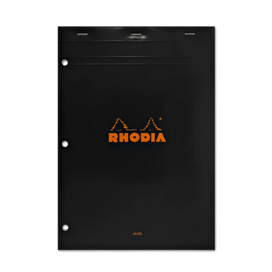 Rhodia #18 Top Staplebound A4 Lined 3-Hole Punched Notepad - Black