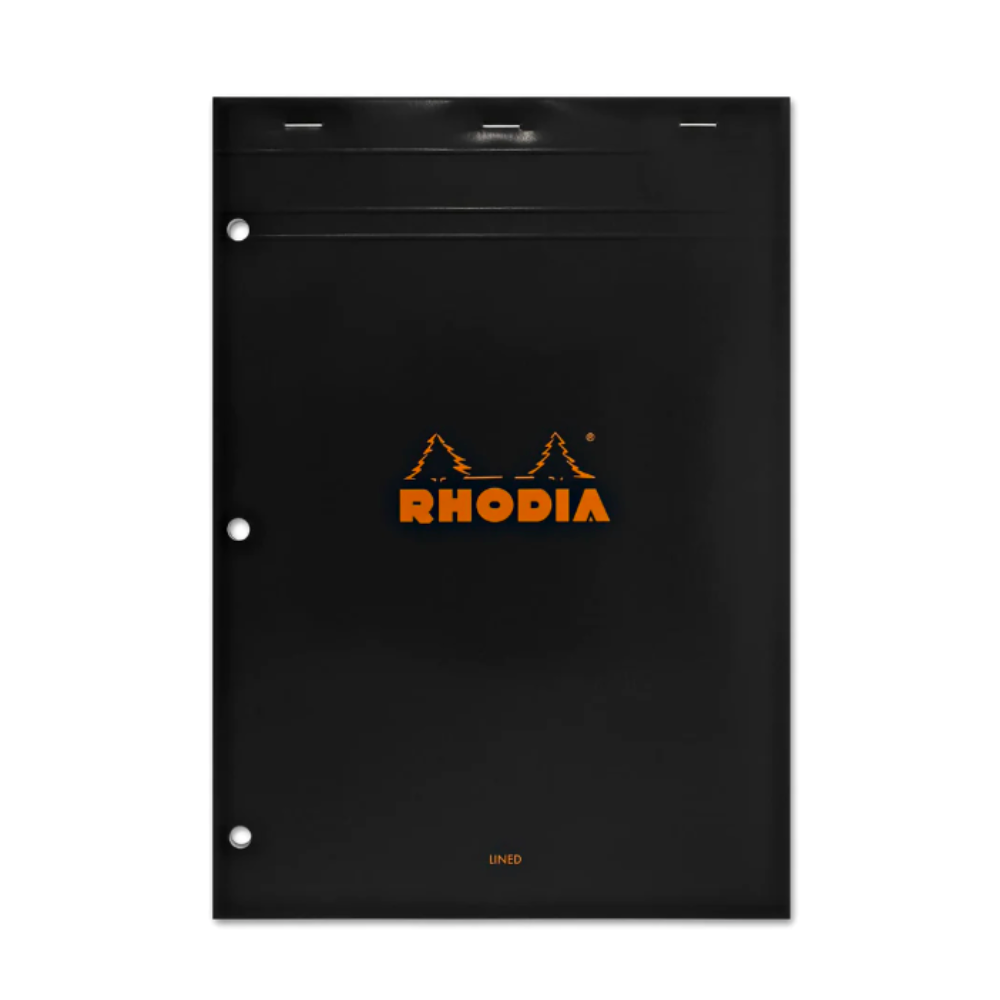 Rhodia #18 Top Staplebound A4 Lined 3-Hole Punched Notepad - Black