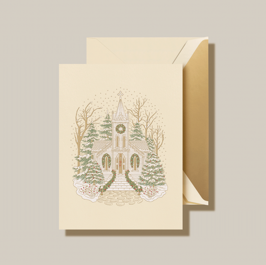 Crane White Christmas Church Holiday Greeting Cards