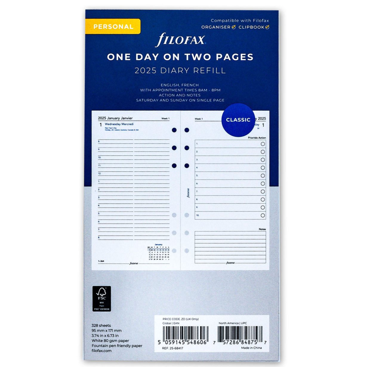 Filofax 2025 Personal One Day on Two Pages Planner