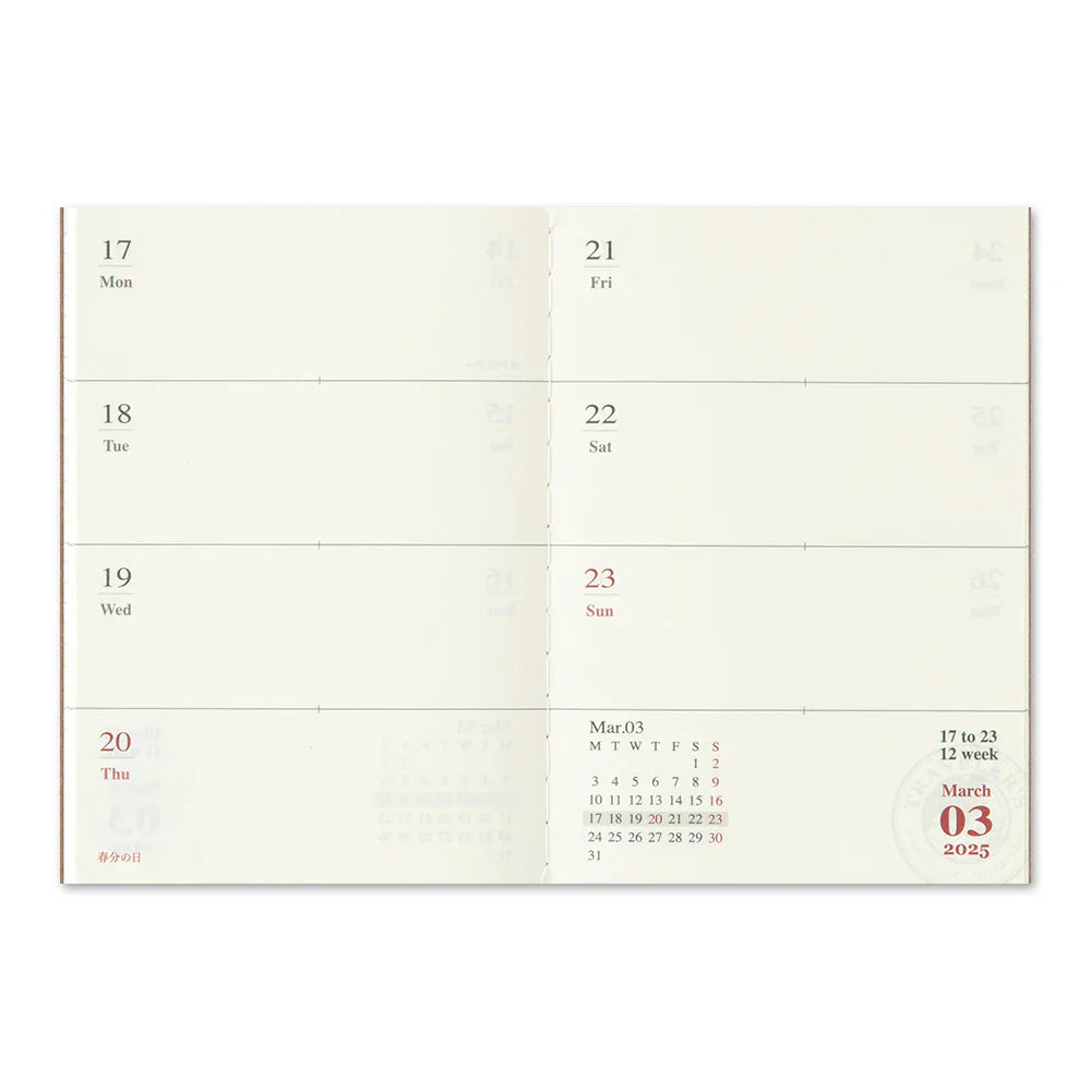 Traveler's 2025 Passport Size Diary Insert - Weekly