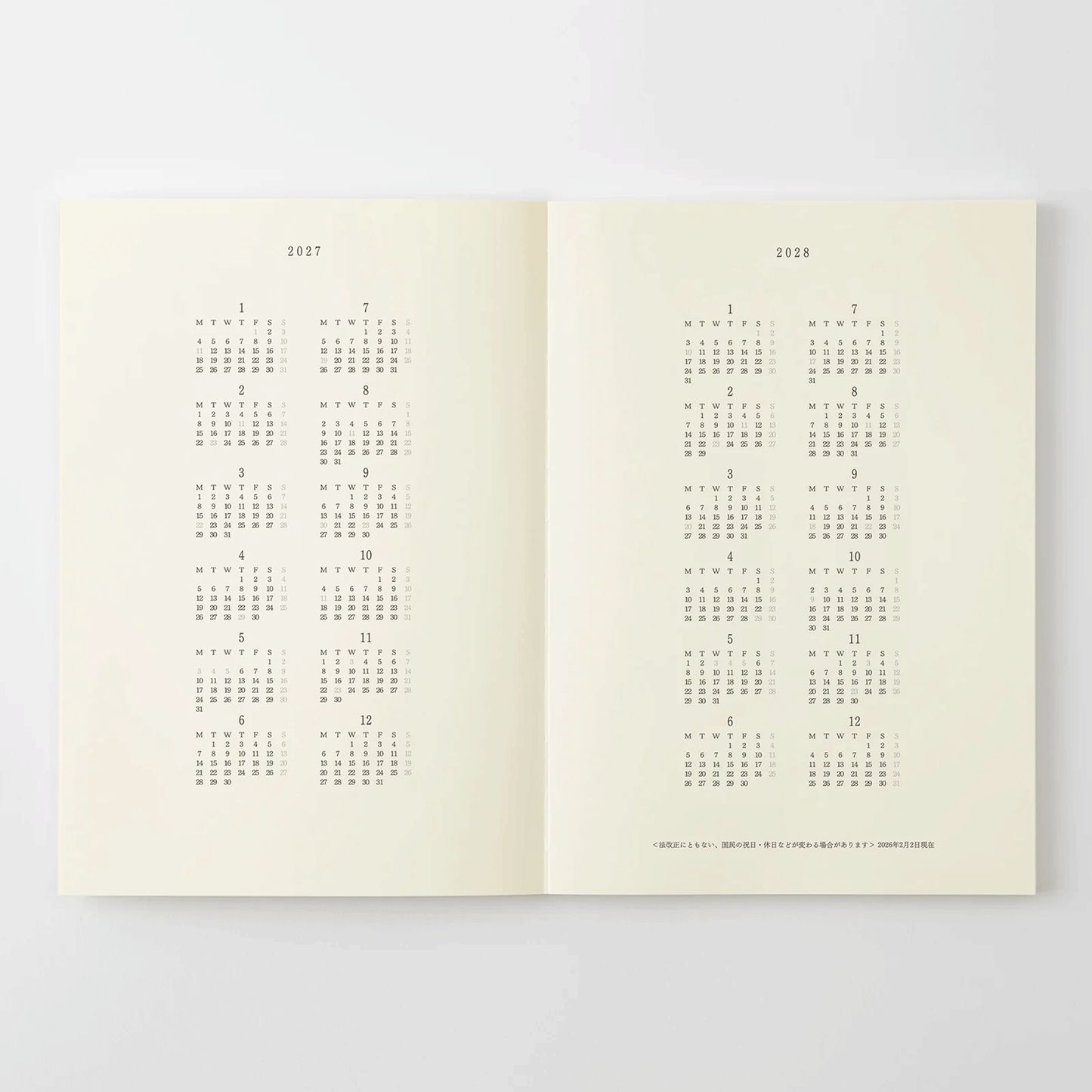 Midori 2027 MD Product Notebook Diary - A5 Thin Size