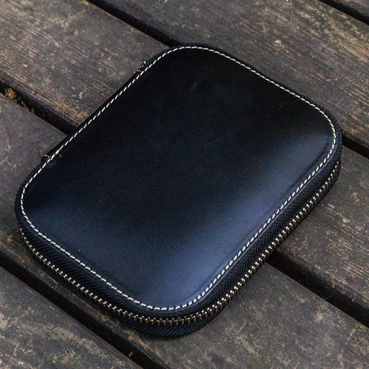 Galen Leather 10 Slot Zippered Pen Case - Black