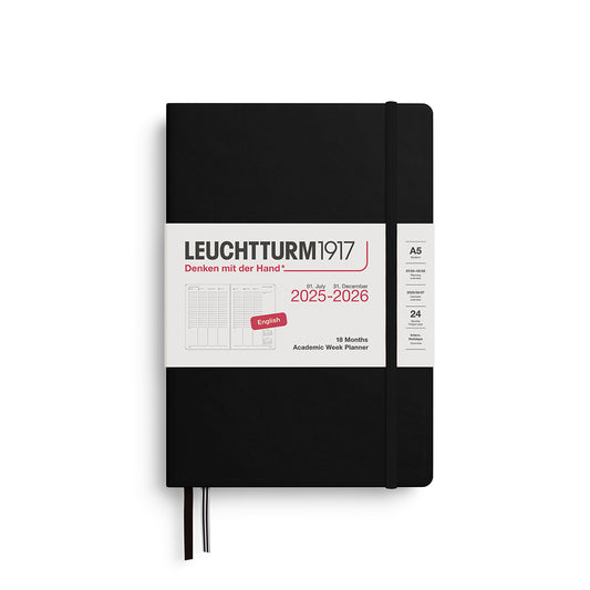 Leuchtturm1917 2025-2026 Academic 18 Months A5 Medium Hardcover Week Planner - Black