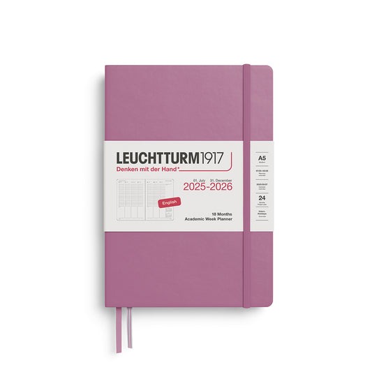 Leuchtturm1917 2025-2026 Academic 18 Months A5 Medium Hardcover Week Planner - Dusty Rose