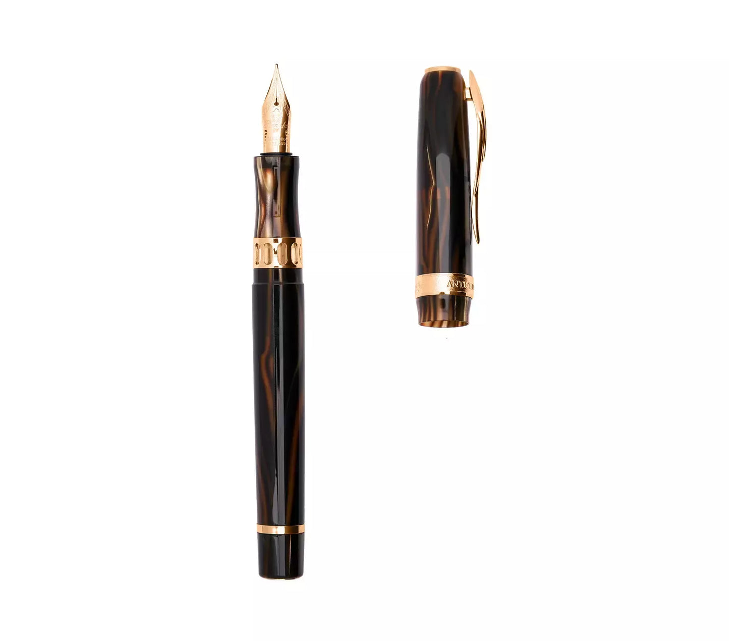Pineider Antichi Materiali Ruffles Gold Fountain Pen Rosegold Trim