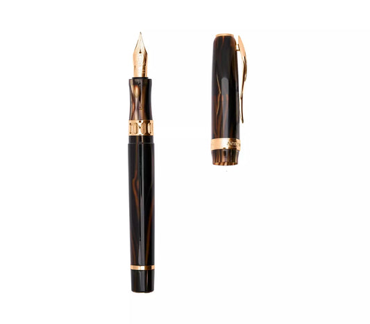 Pineider Antichi Materiali Ruffles Gold Fountain Pen Rosegold Trim