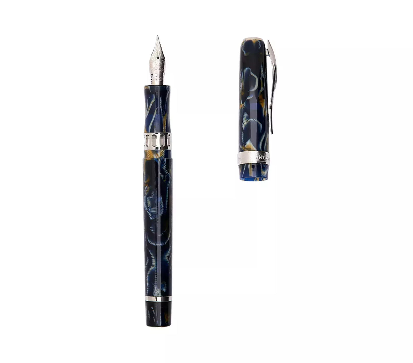 Pineider Antichi Materiali Wilde Blue Fountain Pen Palladium Trim