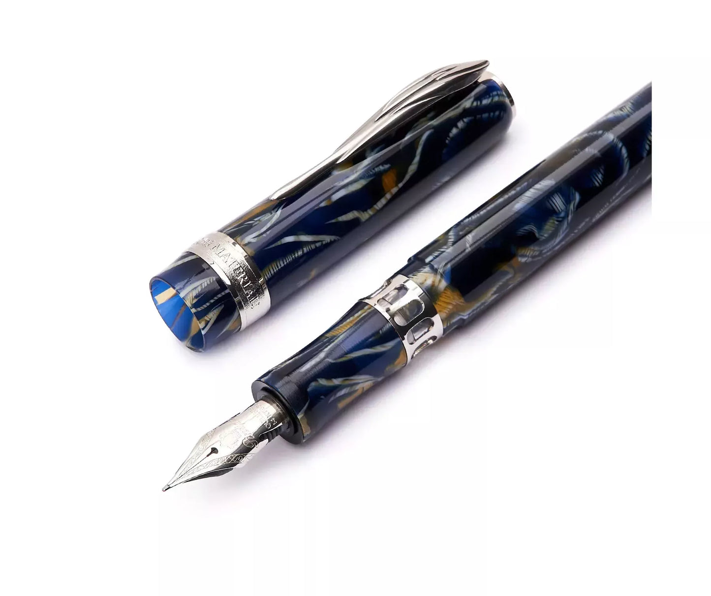 Pineider Antichi Materiali Wilde Blue Fountain Pen Palladium Trim