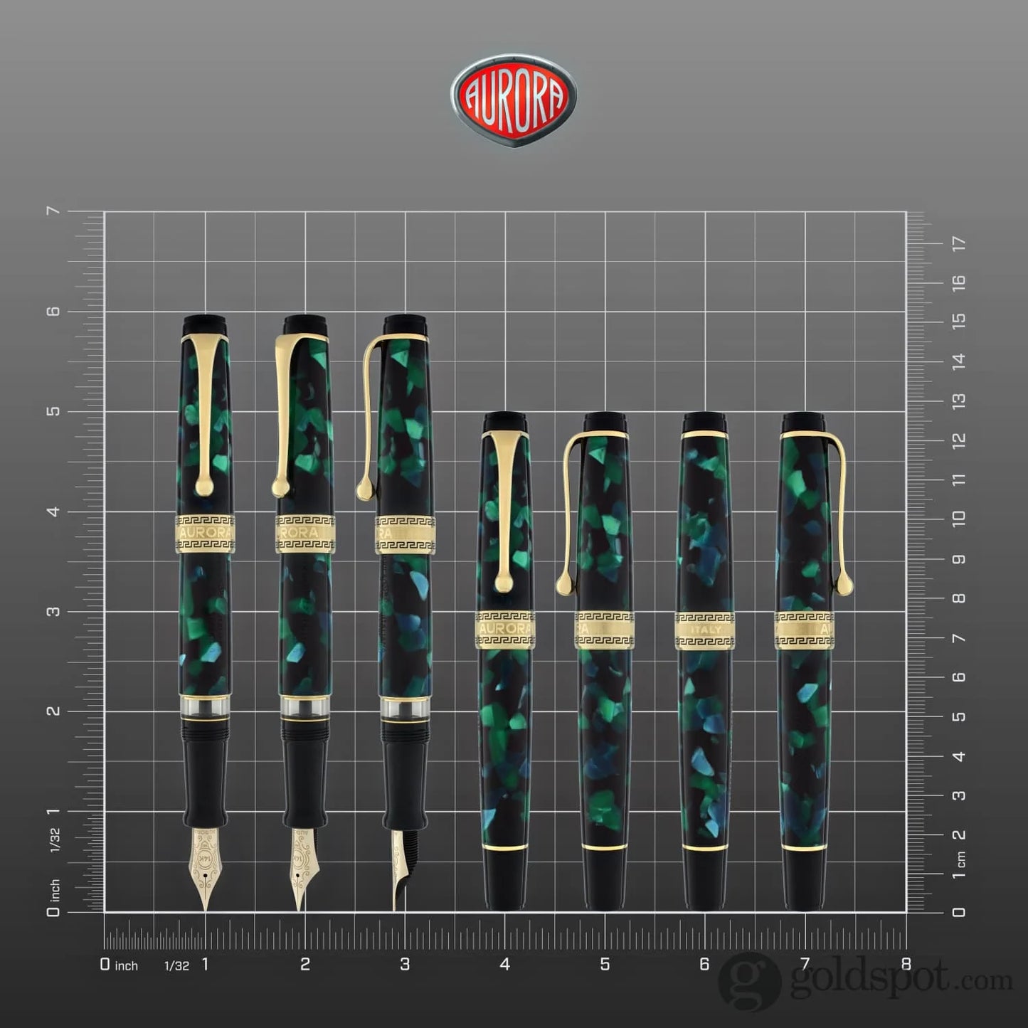 Aurora Optima Auroloide Fountain Pen - Green - Gold Trim