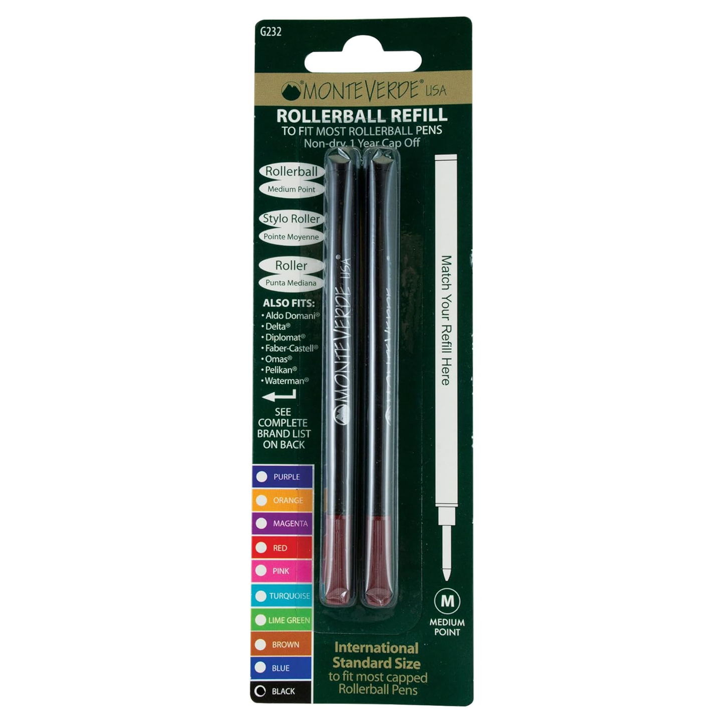 Monteverde Ceramic Rollerball Refills - Black Medium (2 ea)