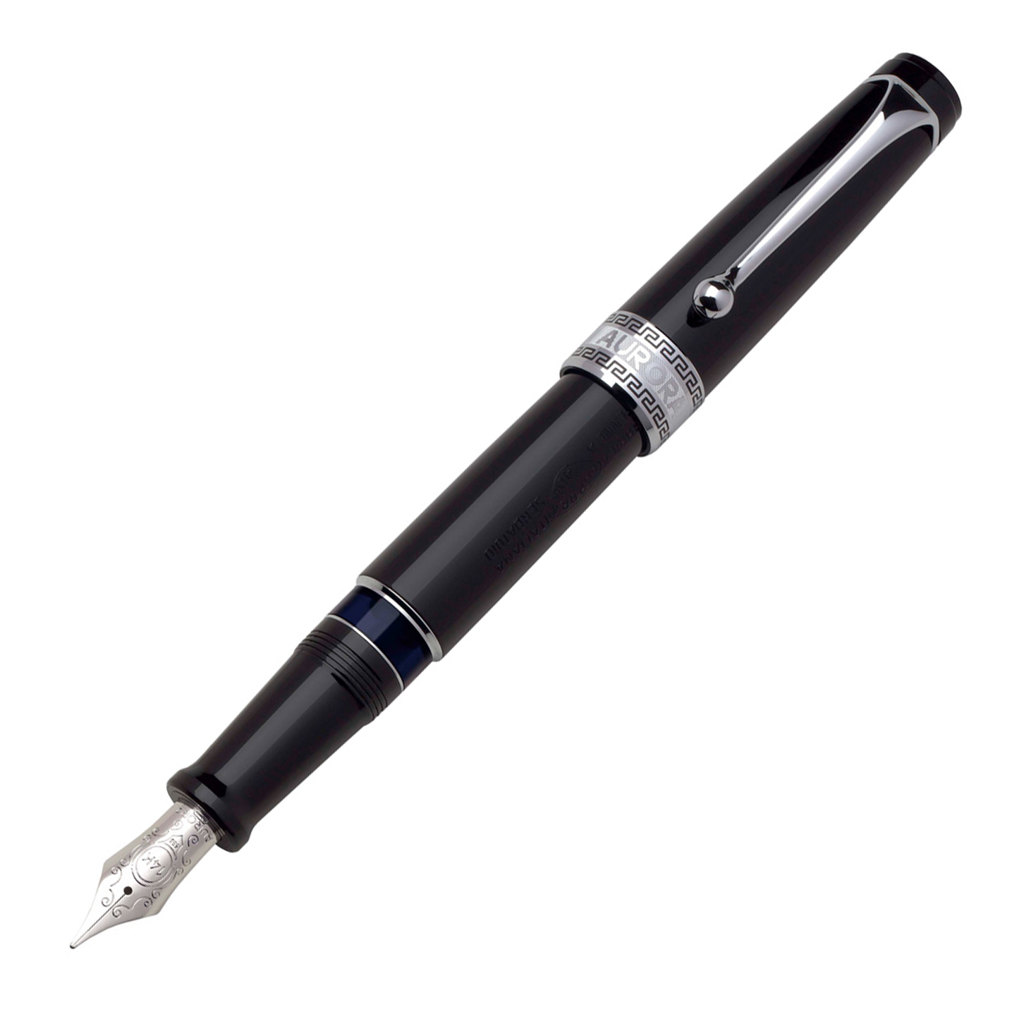Aurora Optima Auroloide Fountain Pen - Black - Chrome Trim