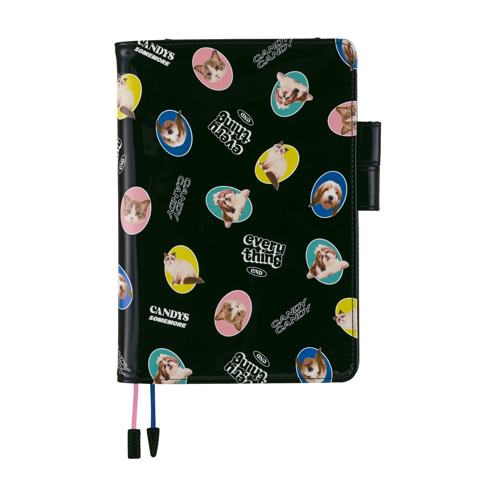 Hobonichi 2026 A5 Cousin Techo Book & Cover Set - Candy Stripper: Random Dog & Cat (Black) (English)