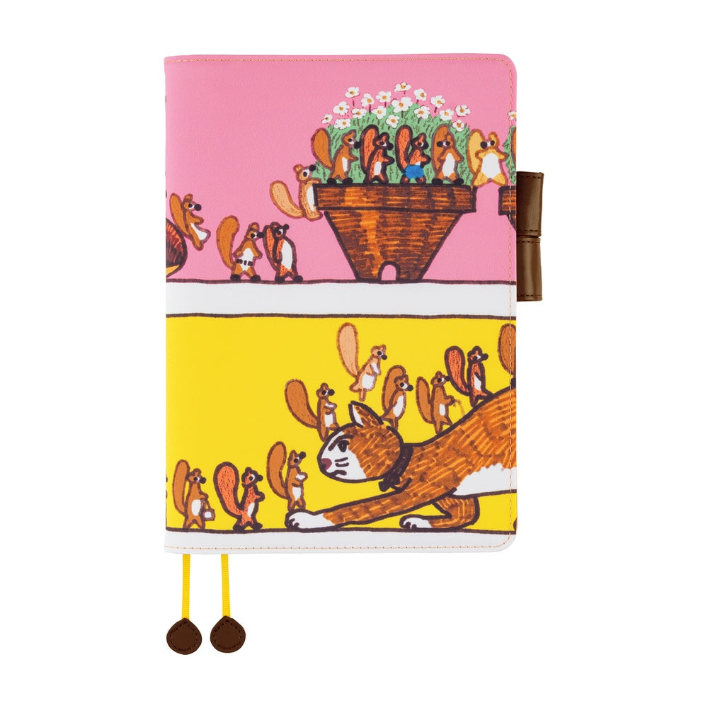 Hobonichi 2026 A5 Cousin Techo Book & Cover Set - 100%ORANGE: Where's the Squirrel Going (English)