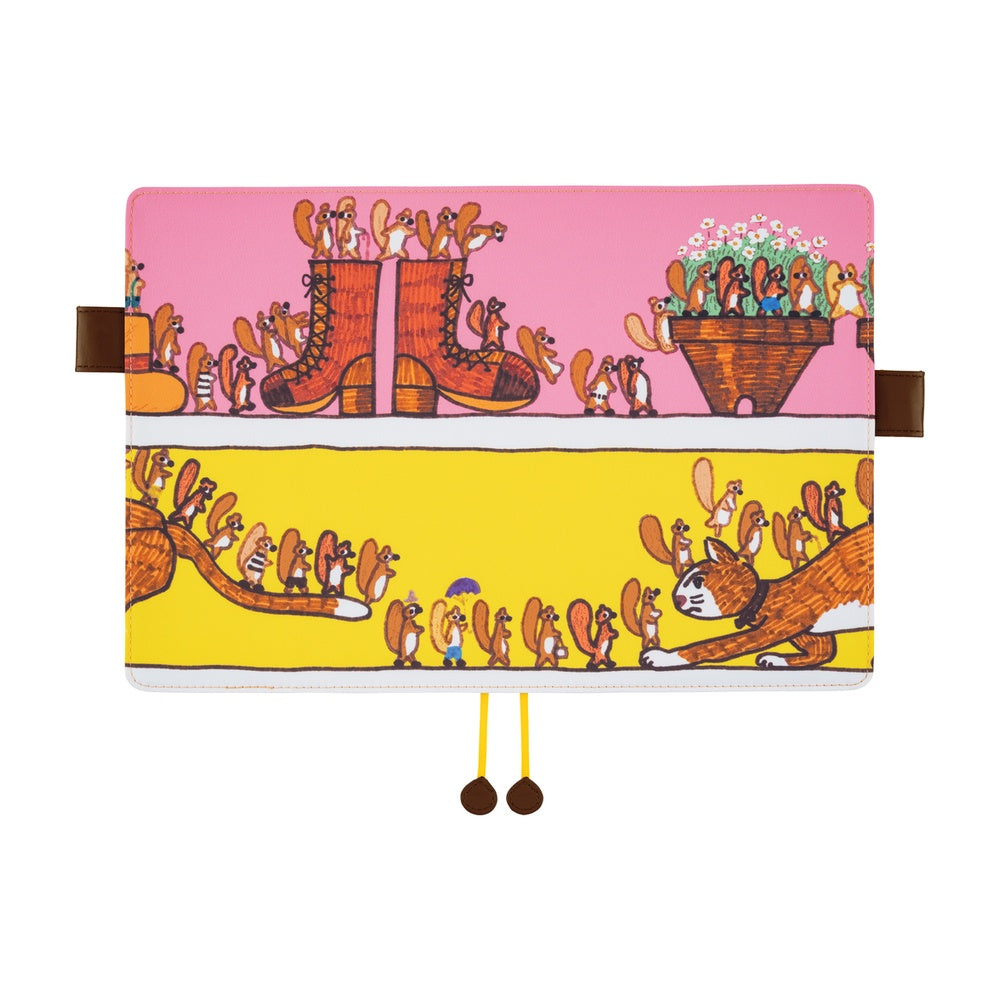 Hobonichi 2026 A5 Cousin Techo Book & Cover Set - 100%ORANGE: Where's the Squirrel Going (English)