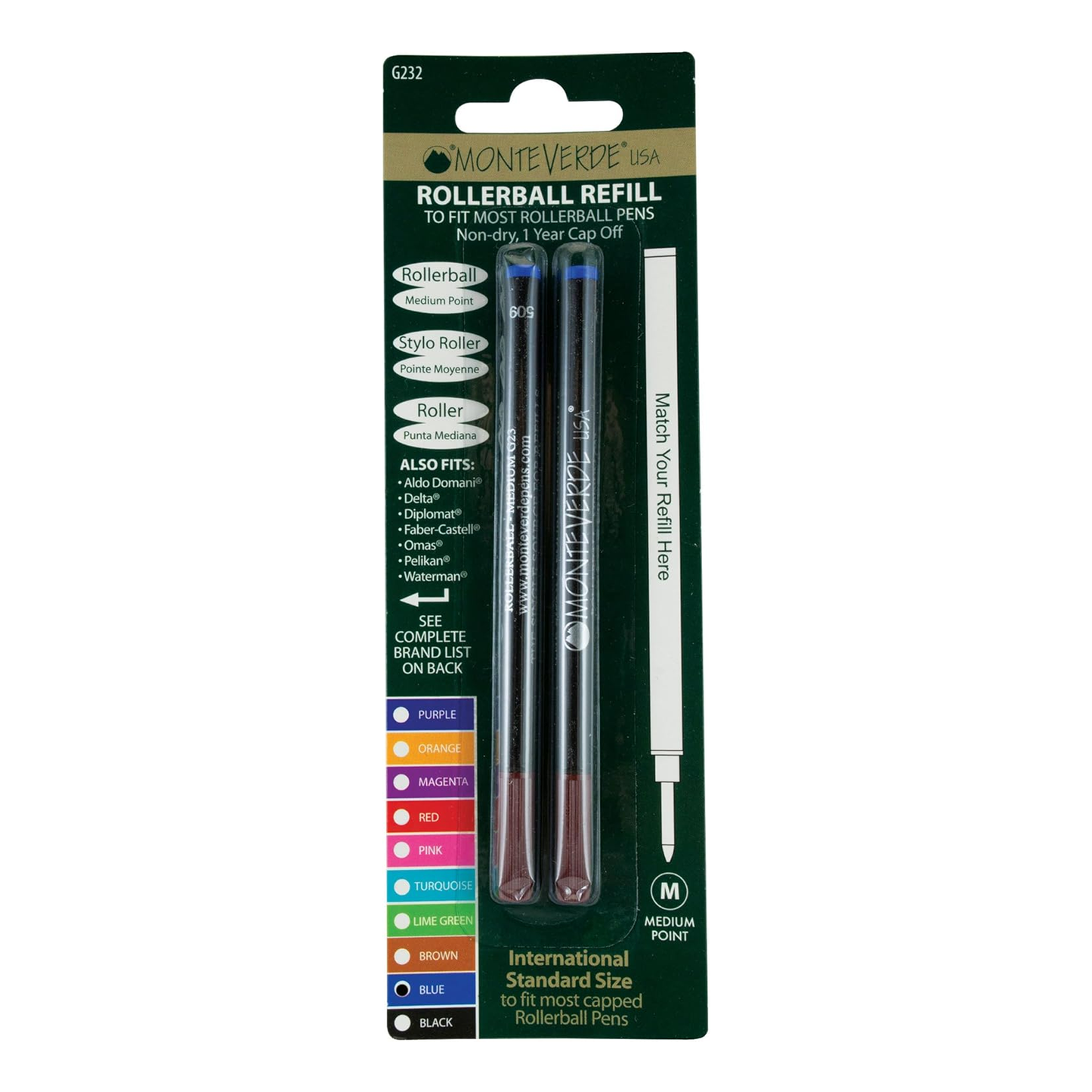 Monteverde Ceramic Rollerball Refills - Blue Medium (2 ea)