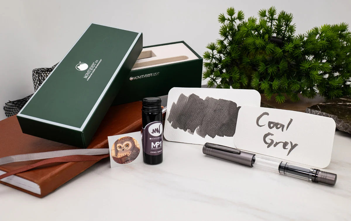 Monteverde MP1 Fountain Pen and Bottled Ink Set - Coal Gray (Limited Edition)