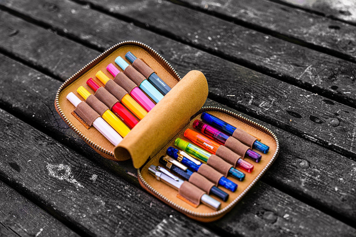 Galen Leather 14 Slot Collector Pen Case for Kaweco Pens - Crazy Horse Brown